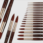 قلم موهای آبرنگی گرد دسته کوتاه قهوه ای موشرابی