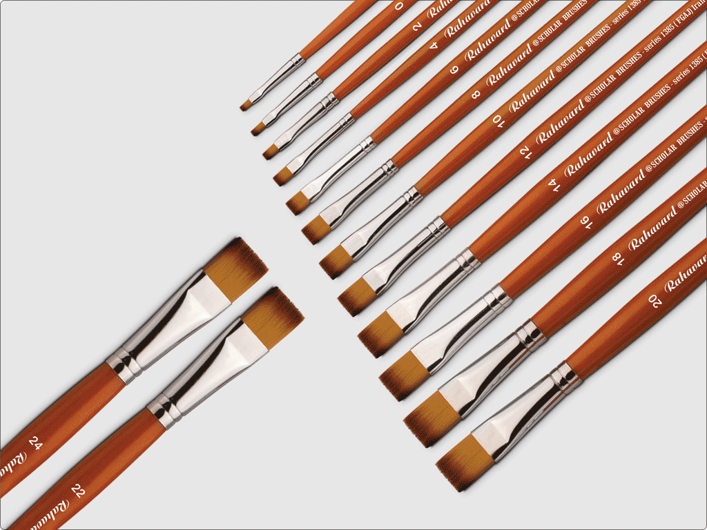 قلم موی تخت دسته بلند مو دو رنگ دسته نارنجی (سری 1384) - 14
